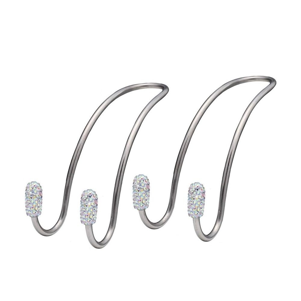 Car Seat Headrest Hanger Hooks, Set of 4, Silver Metal, Rainbow Glitter Tips